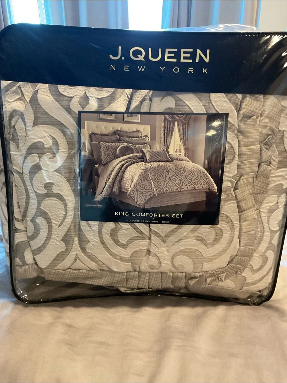 Luxury Taupe and Gray Scroll Comforter Set by